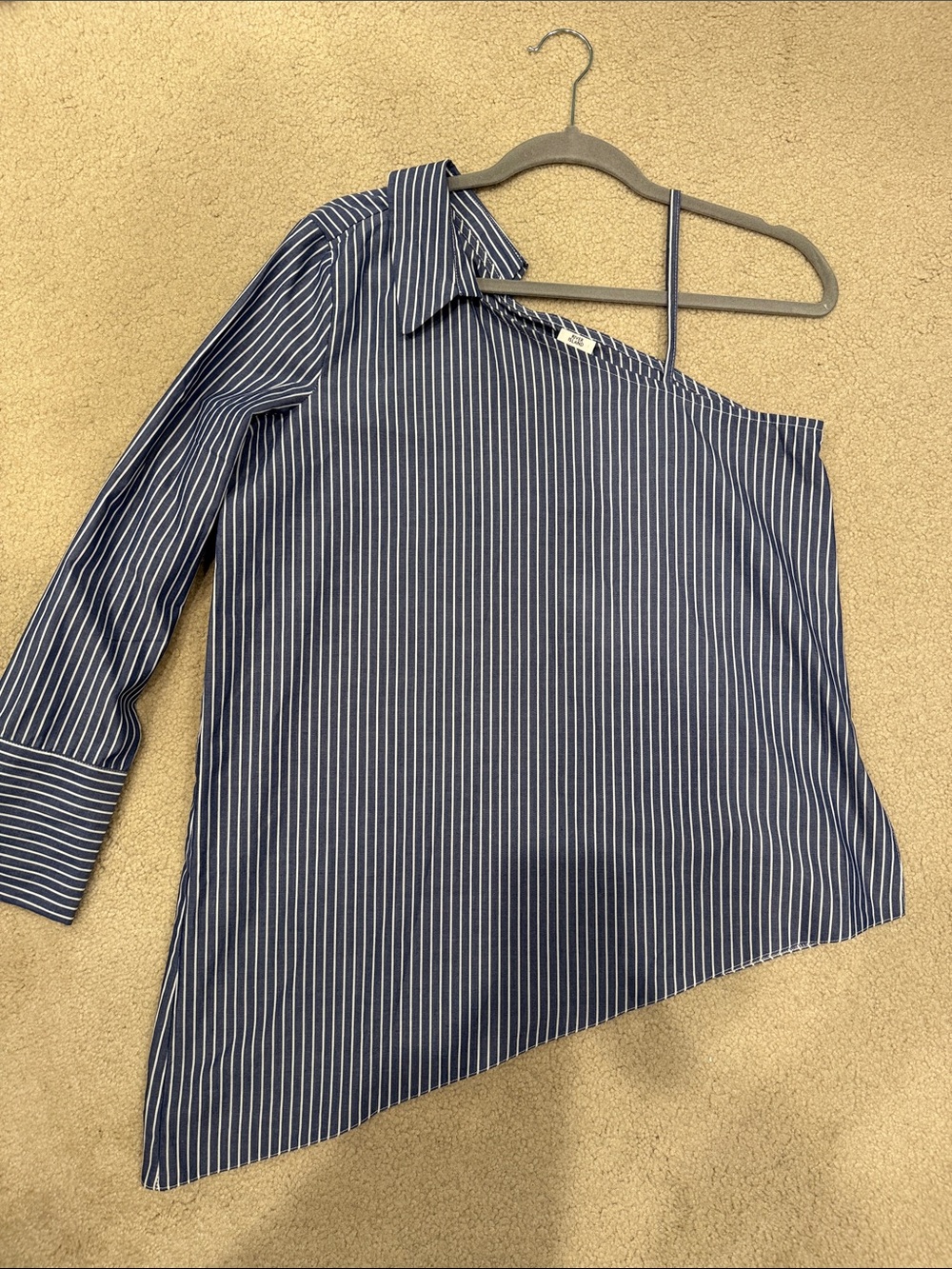 River island uk 10 Asymmetric One-Shoulder Pinstripe Top - Navy blue striped